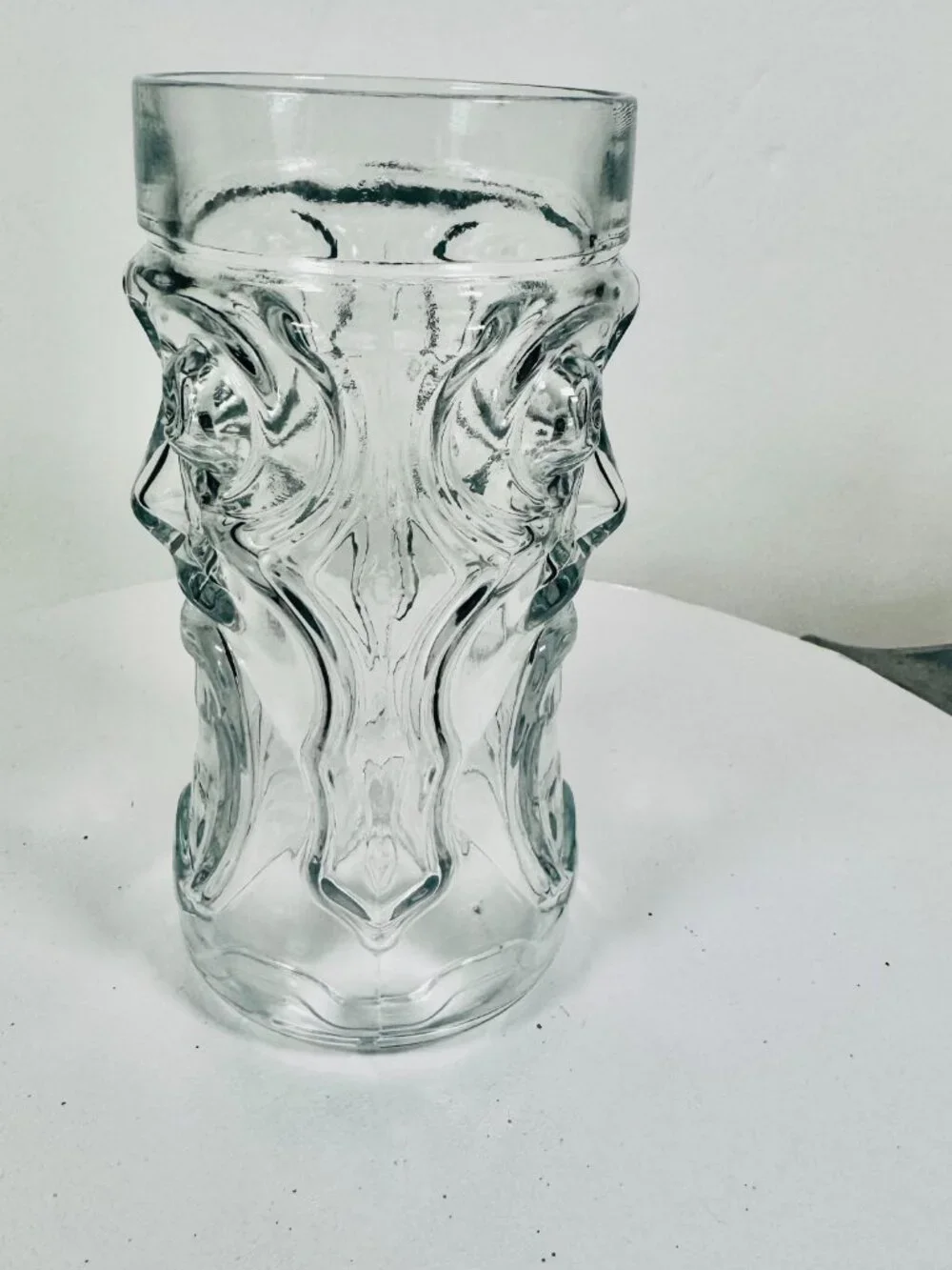 Anchor Hocking 16 oz Clear Glass Screaming Tiki Tropical Vtg Tribal God